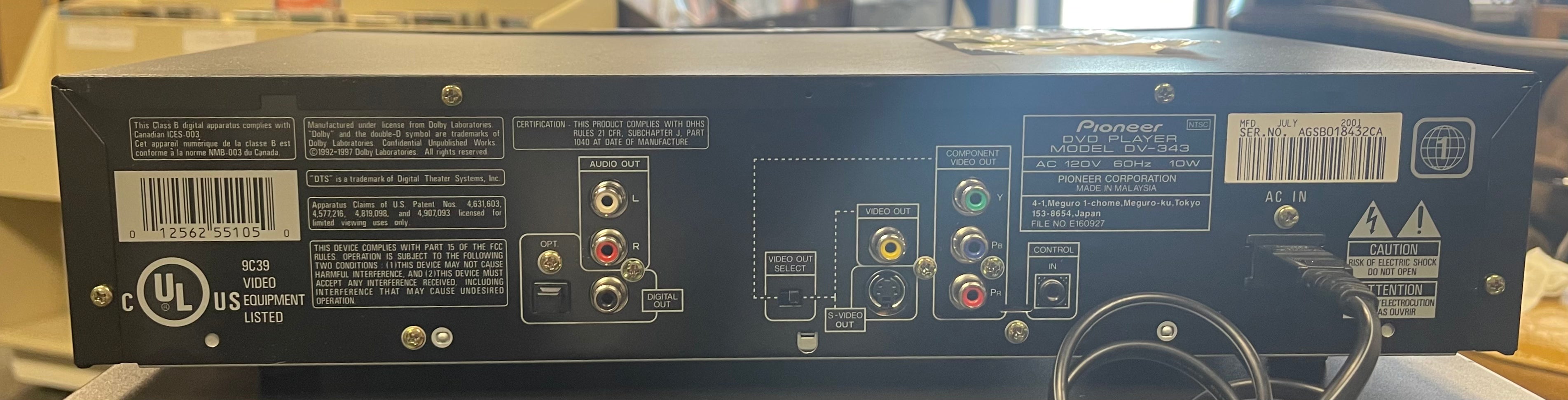 Pioneer DV-343 CD/DVD Player
