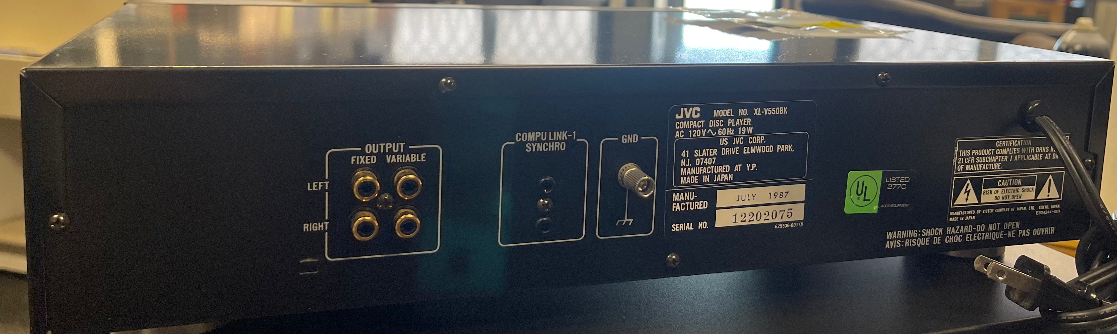 JVC XL-V550 Single Drawer CD Player W/Remote