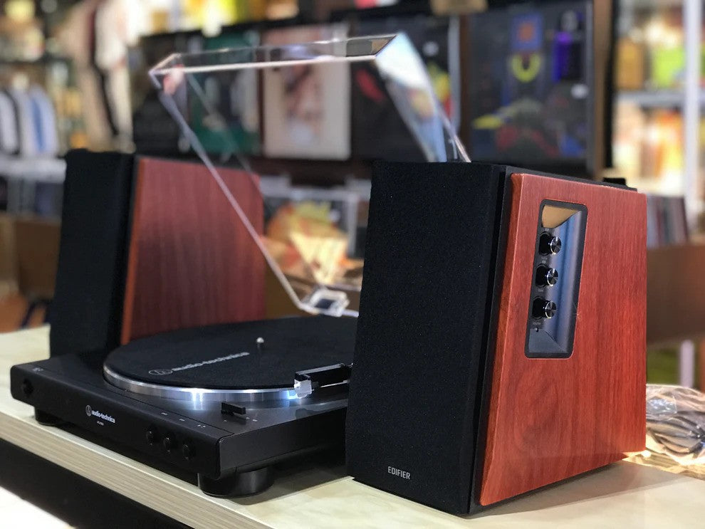 AT-LP60X-BK Turntable + R1700 Powered Speakers w/Bluetooth